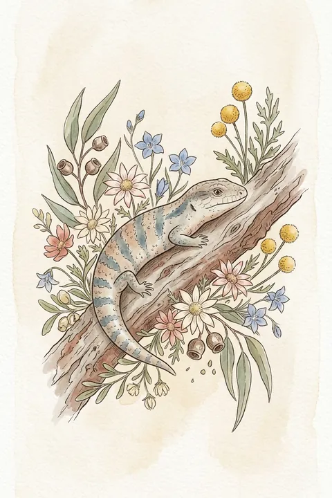 Blue Tongue Lizard Nursery Print: watercolour-style australian Native Animal Wall Art