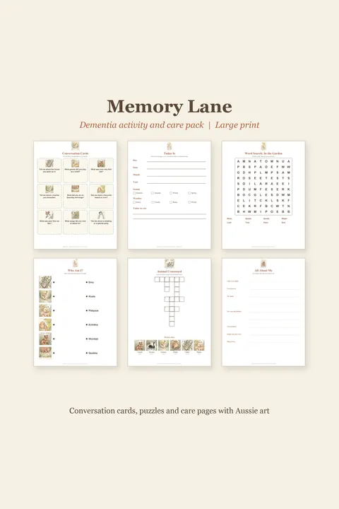 Large-print memory and reminiscence activity pack with conversation cards