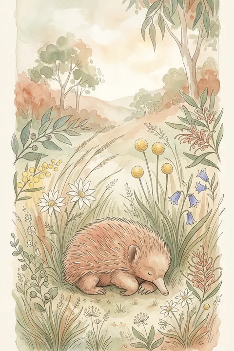 Echidna & Wildflower Printable: watercolour-style australian Native Nursery Wall Art