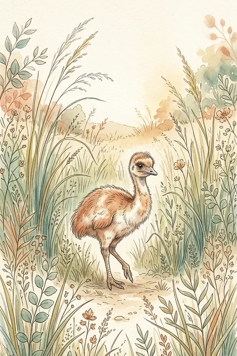 Emu Chick Wildflower Print: watercolour-style australian Nursery Wall Art