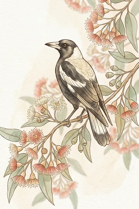 Magpie Print: watercolour-style australian Native Bird Wall Art