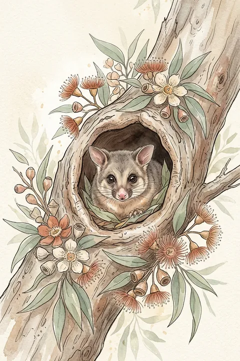 Possum Nursery Print: watercolour-style australian Native Animal Wall Art