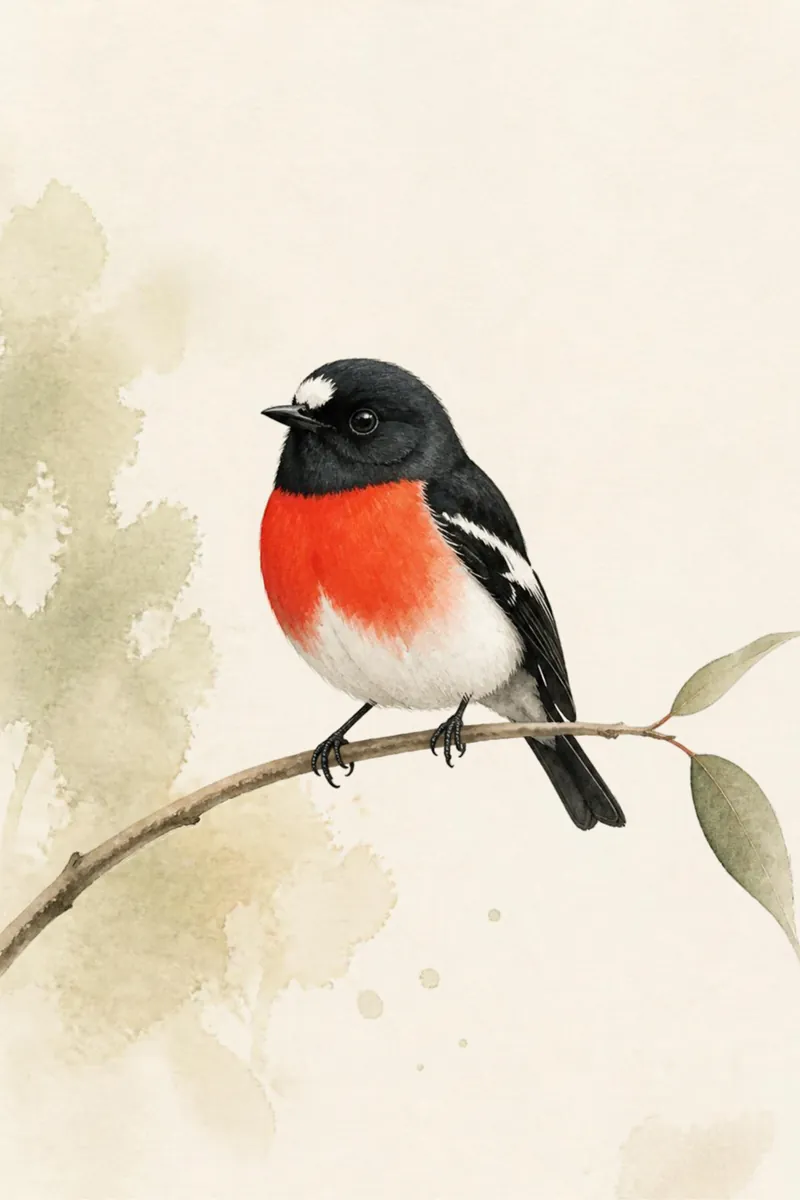 Scarlet Robin Print: watercolour-style australian Native Bird Wall Art