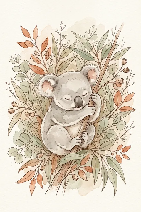 Sleepy Koala Nursery Print: watercolour-style australian Animal Wall Art