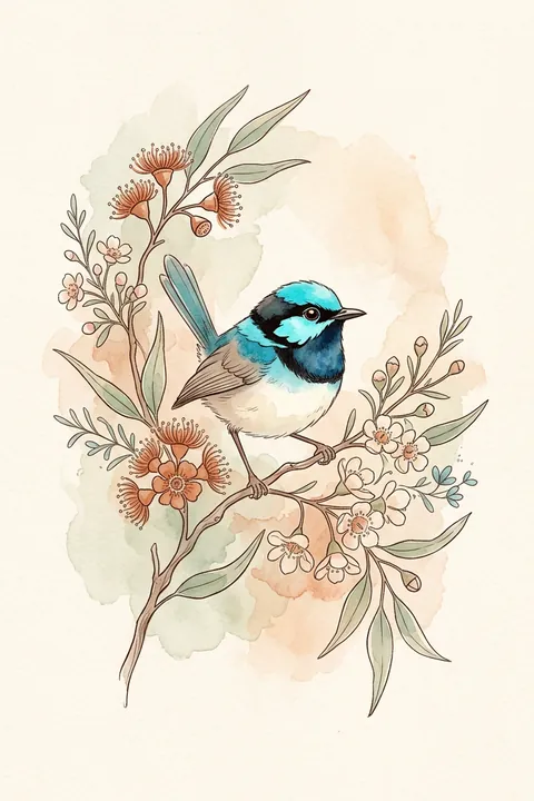 Superb Fairy-Wren Nursery Print: watercolour-style australian Native Bird Wall Art