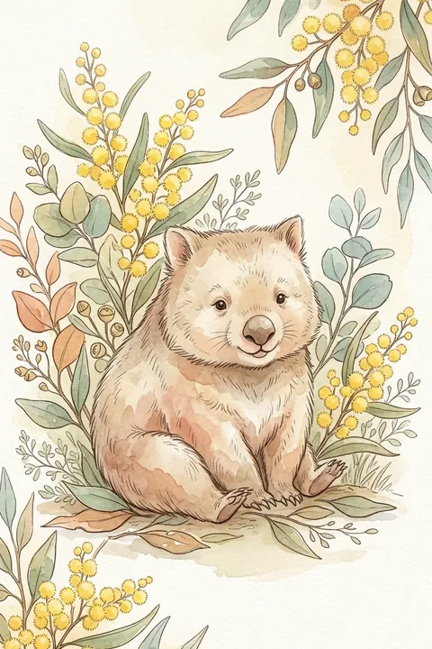 Wombat Nursery Print: watercolour-style australian Native Animal Wall Art